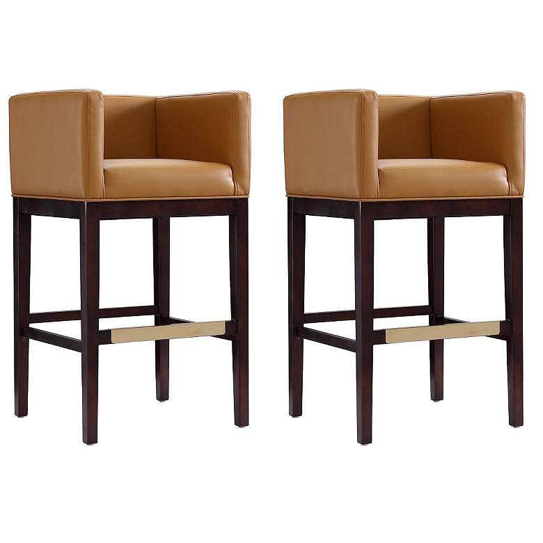 Image 1 Kingsley Barstool in Camel and Dark Walnut (Set of 2)