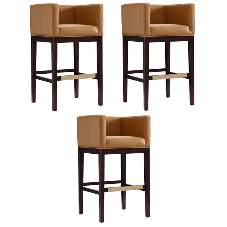 Image 1 Kingsley Barstool in Camel and Dark Walnut (Set of 3)