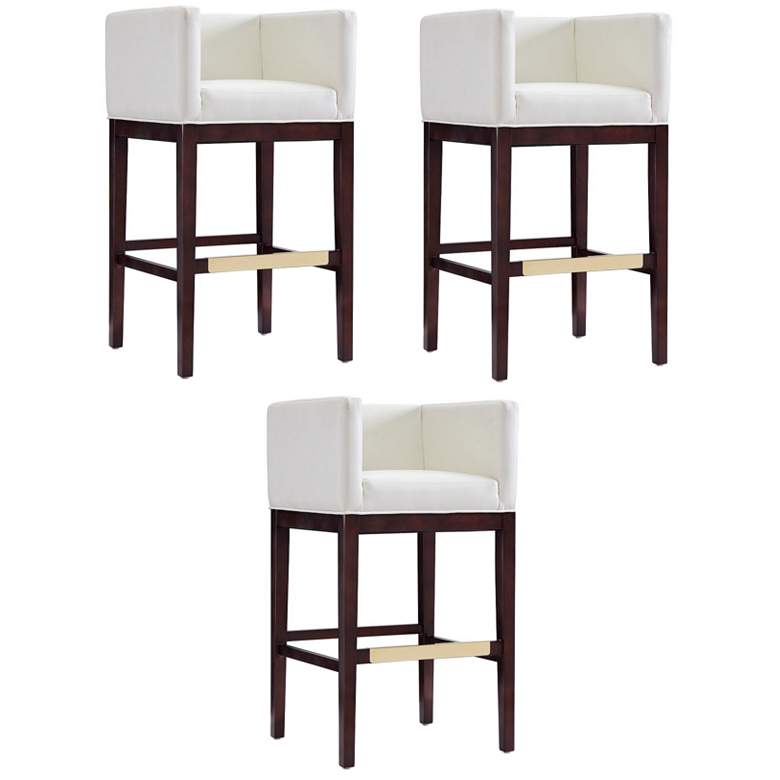 Image 1 Kingsley Barstool in Ivory and Dark Walnut (Set of 3)