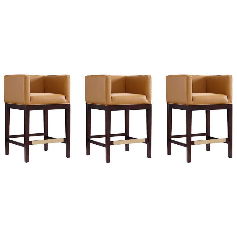 Image 1 Kingsley Counter Stool in Camel and Dark Walnut (Set of 3)