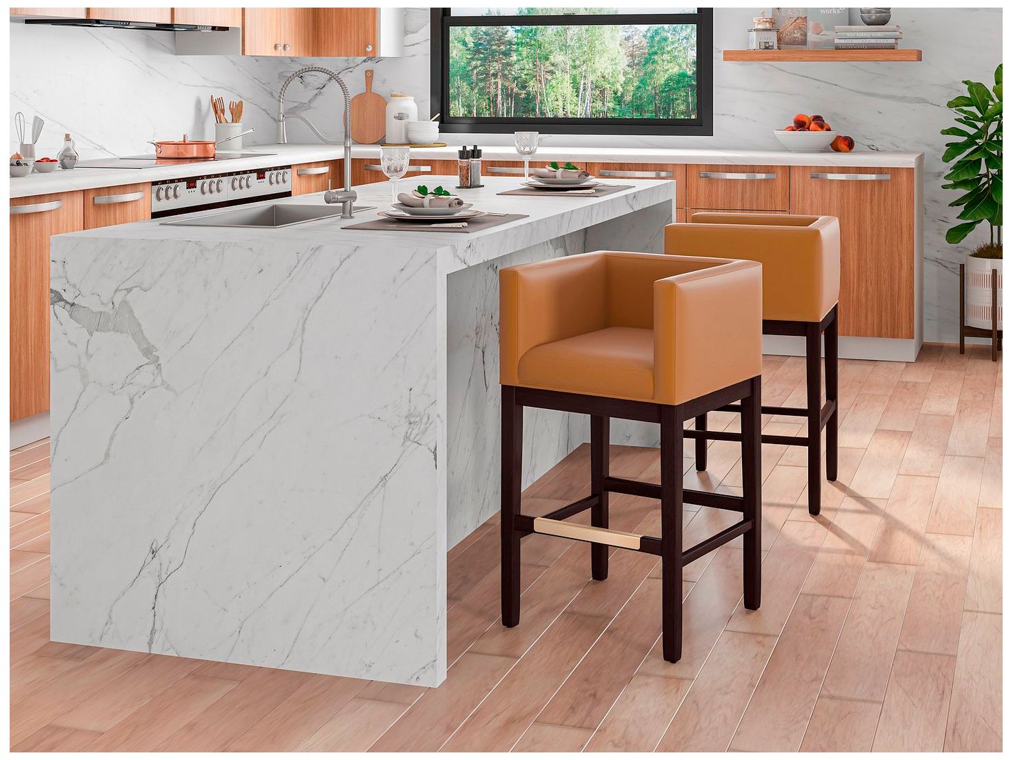 Image 2 Kingsley Counter Stool in Camel and Dark Walnut (Set of 3) more views