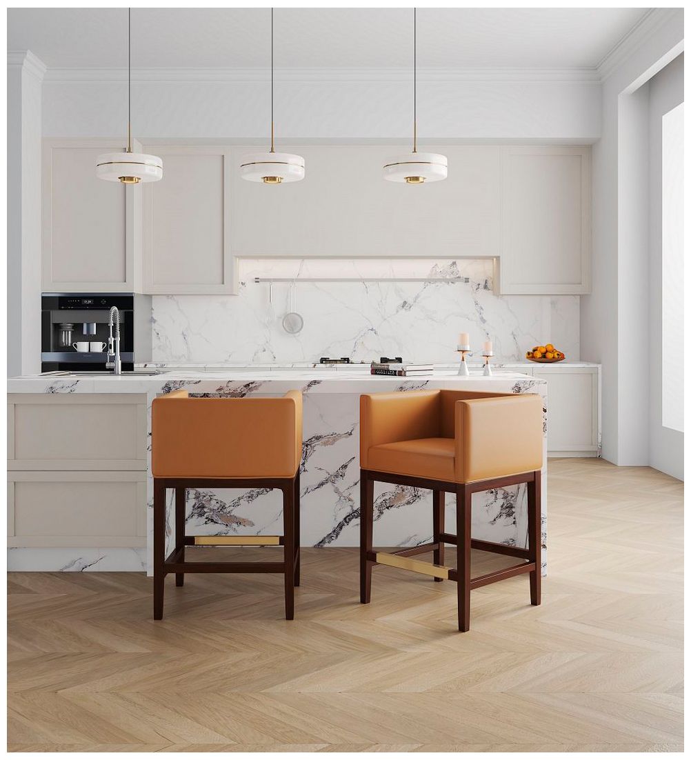 Kingsley Counter Stool in Camel and Dark Walnut (Set of 3)