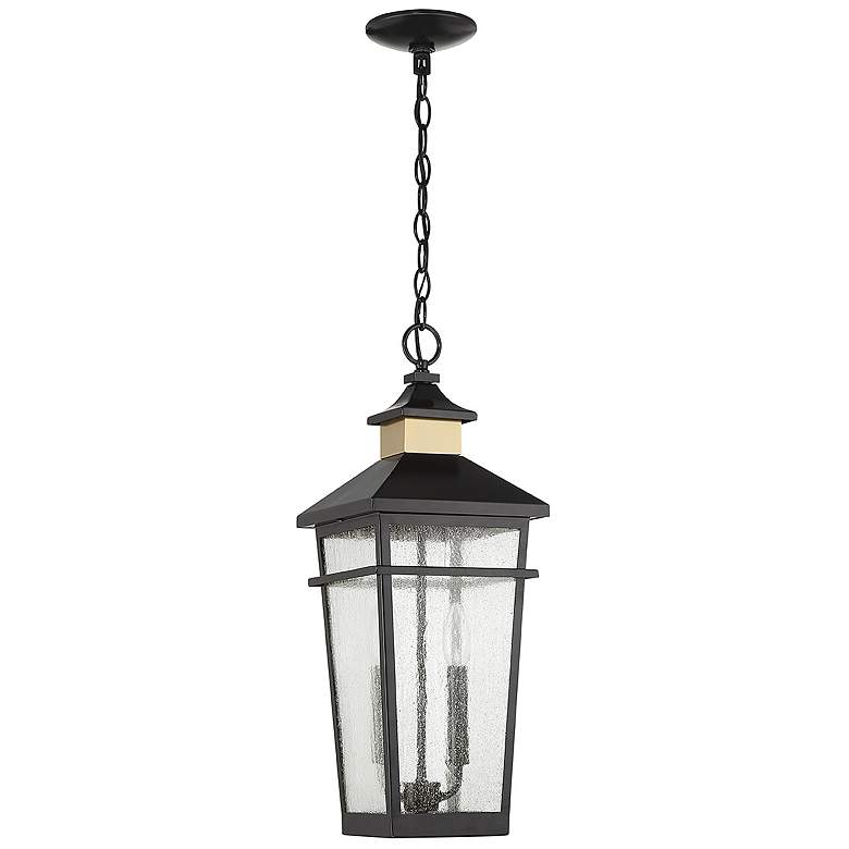 Image 2 Kingsley Outdoor Hanging Lantern in Matte Black with Warm Brass Accents more views