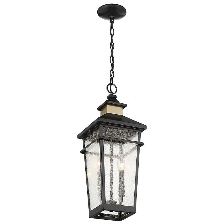 Image 3 Kingsley Outdoor Hanging Lantern in Matte Black with Warm Brass Accents more views