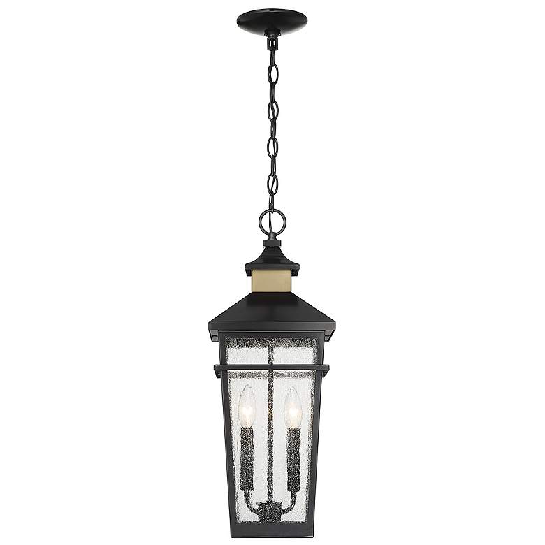 Image 4 Kingsley Outdoor Hanging Lantern in Matte Black with Warm Brass Accents more views
