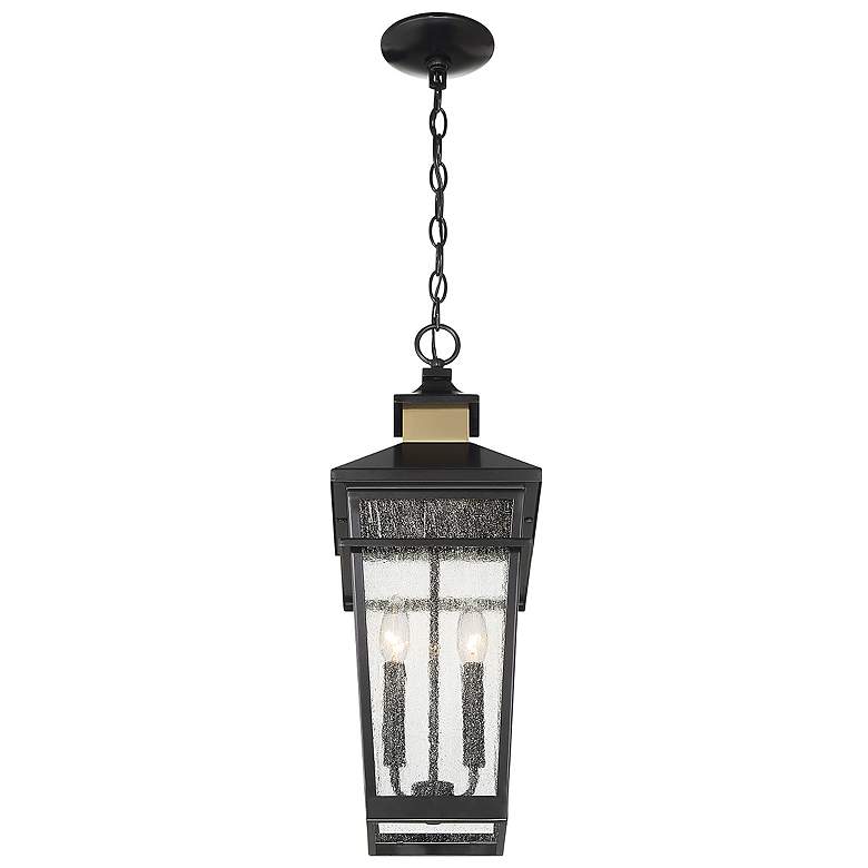 Image 5 Kingsley Outdoor Hanging Lantern in Matte Black with Warm Brass Accents more views