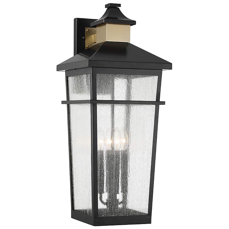 Image 1 Kingsley Outdoor Wall Lantern in Matte Black with Warm Brass Accents