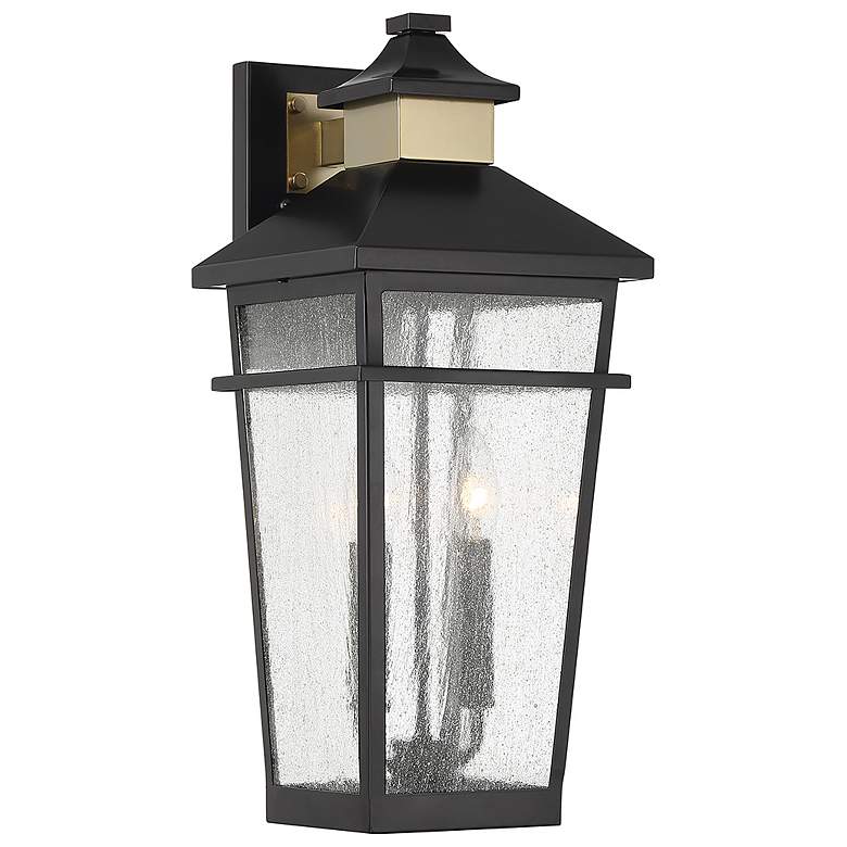 Image 1 Kingsley Outdoor Wall Lantern in Matte Black with Warm Brass Accents
