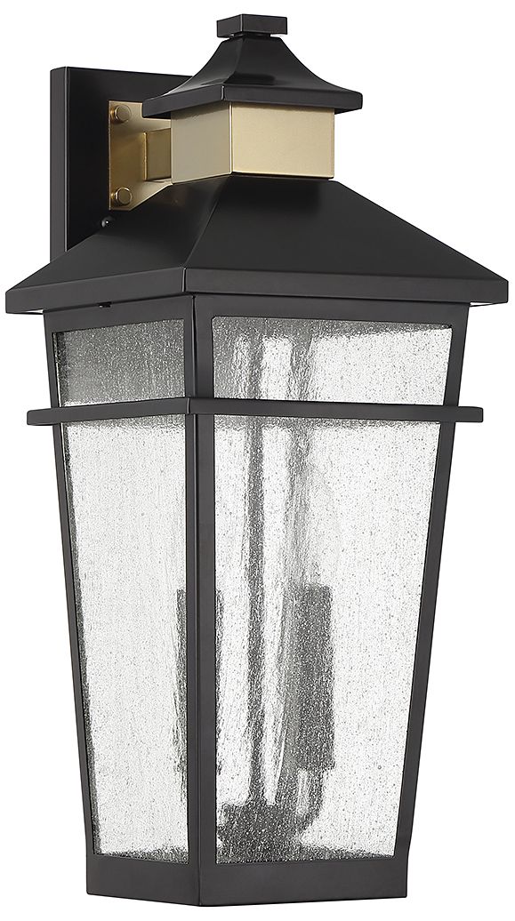 Image 2 Kingsley Outdoor Wall Lantern in Matte Black with Warm Brass Accents more views
