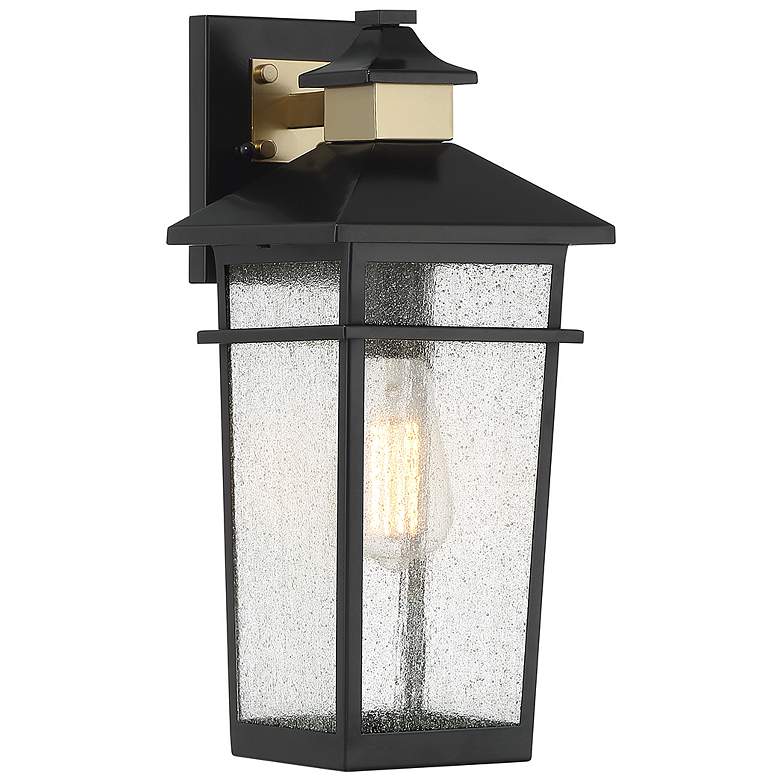 Image 1 Kingsley Outdoor Wall Lantern in Matte Black with Warm Brass Accents