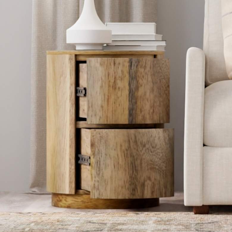 Image 1 Kingston 18" Wide Natural Wood 2-Drawer Round Nightstand