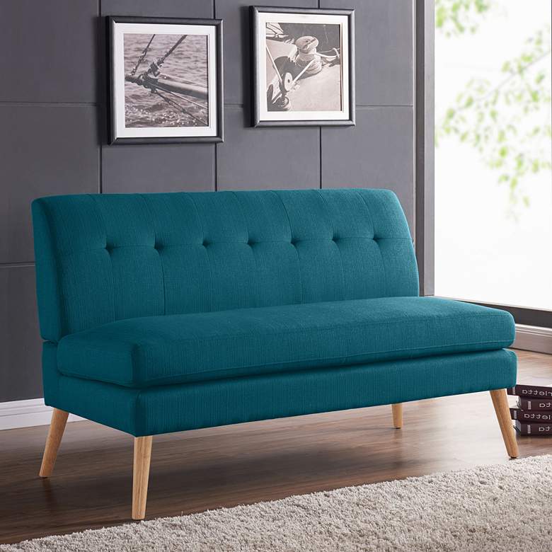 Image 1 Kingston 55 inch Wide Retro Peacock Blue Tufted Loveseat
