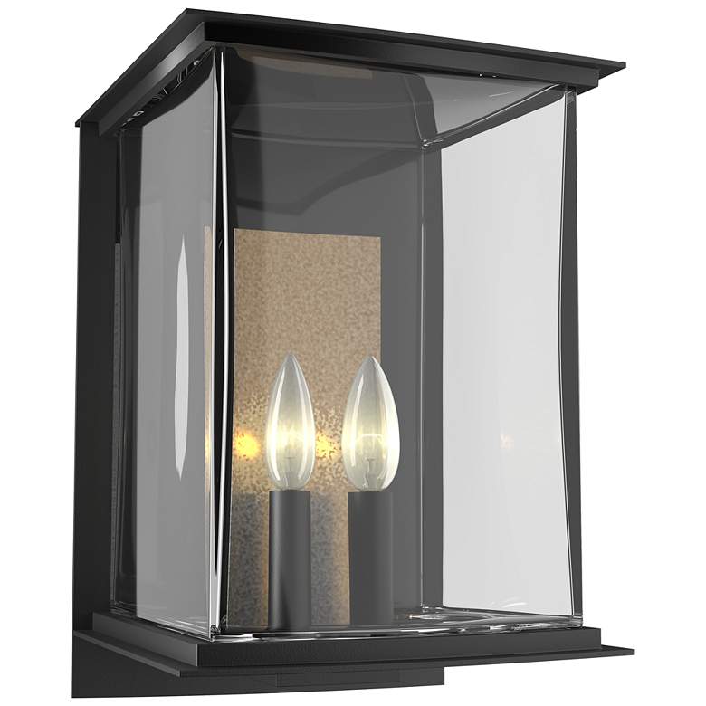 Image 1 Kingston Outdoor Large Sconce - Black Finish - Gold Accents - Clear Glass