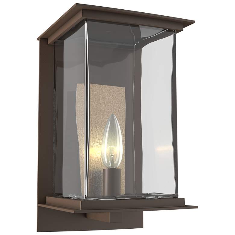 Image 1 Kingston Outdoor Medium Sconce - Bronze Finish - Gold Accents - Clear Glass
