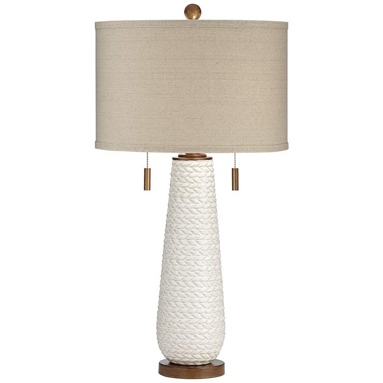 Image 2 Kingston White Ceramic Pull Chain Table Lamp With USB Dimmer