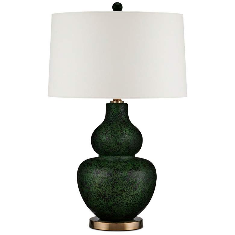 Image 6 Kinnaird Moss Green and Brass Double Gourd Table Lamp more views