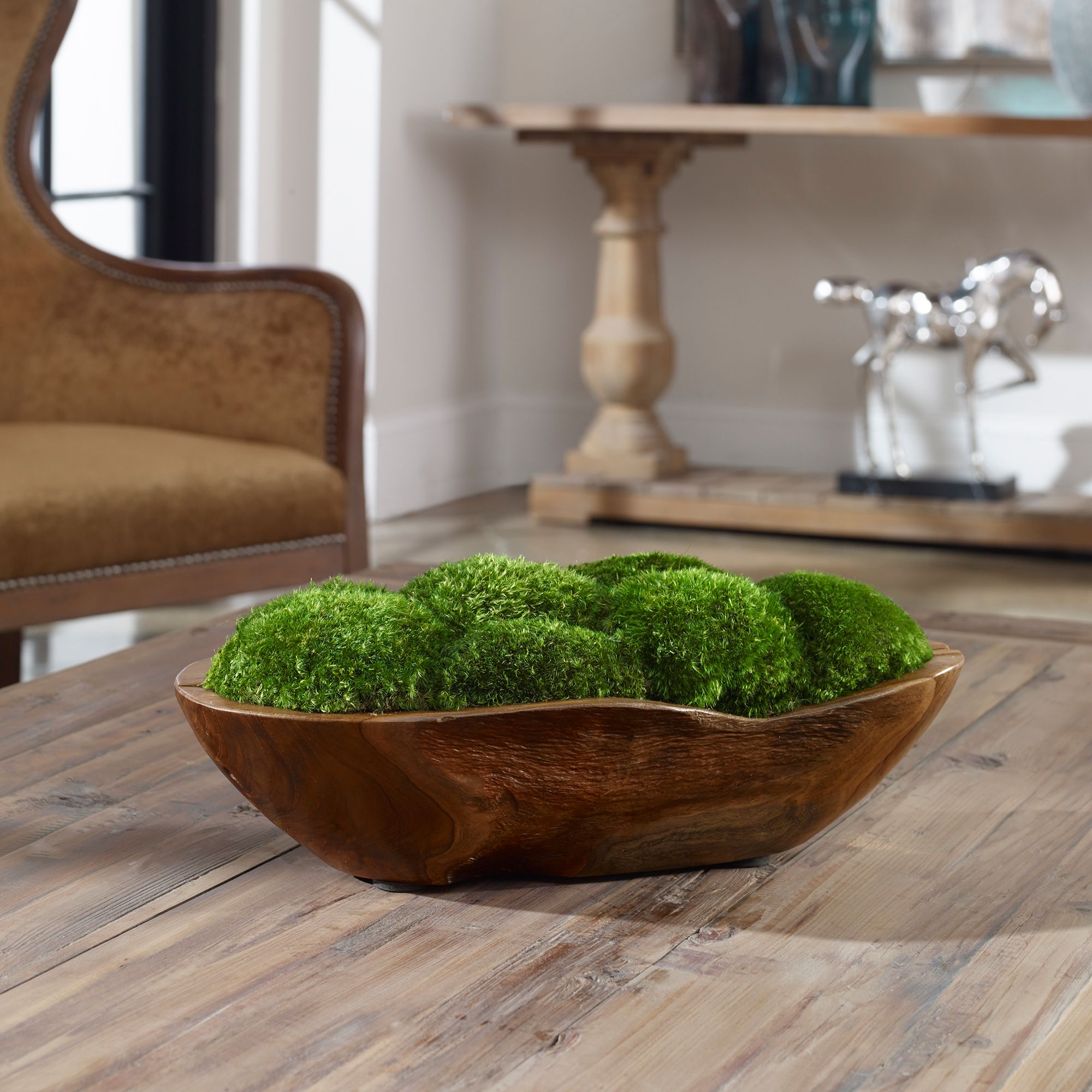 Image 2 Kinsale Green Moss 19" Wide Centerpiece in Natural Wood Bowl more views