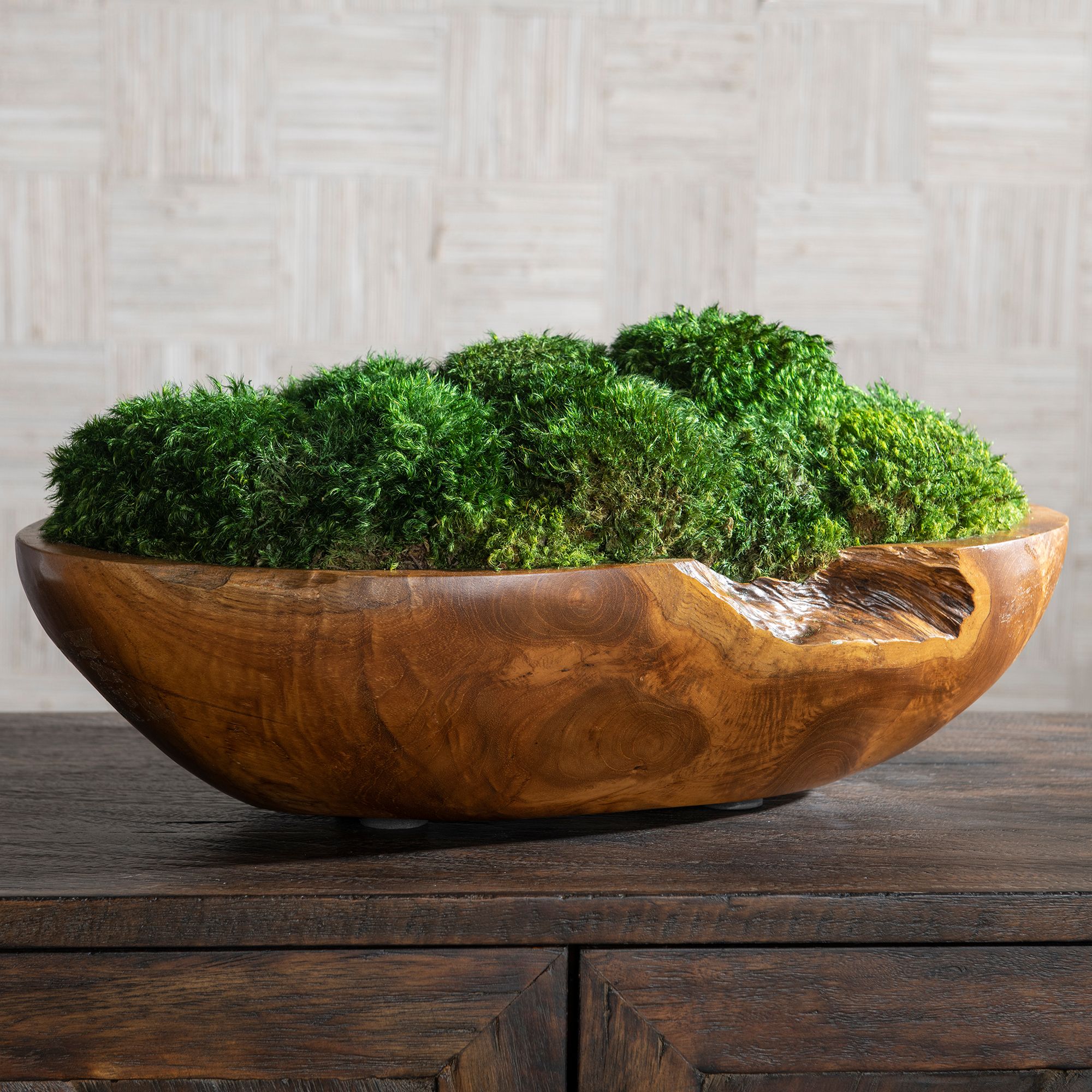 Image 3 Kinsale Green Moss 19" Wide Centerpiece in Natural Wood Bowl more views