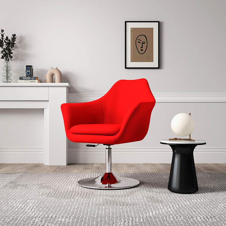 Image 3 Kinsey Red Wool Adjustable Swivel Accent Chair more views