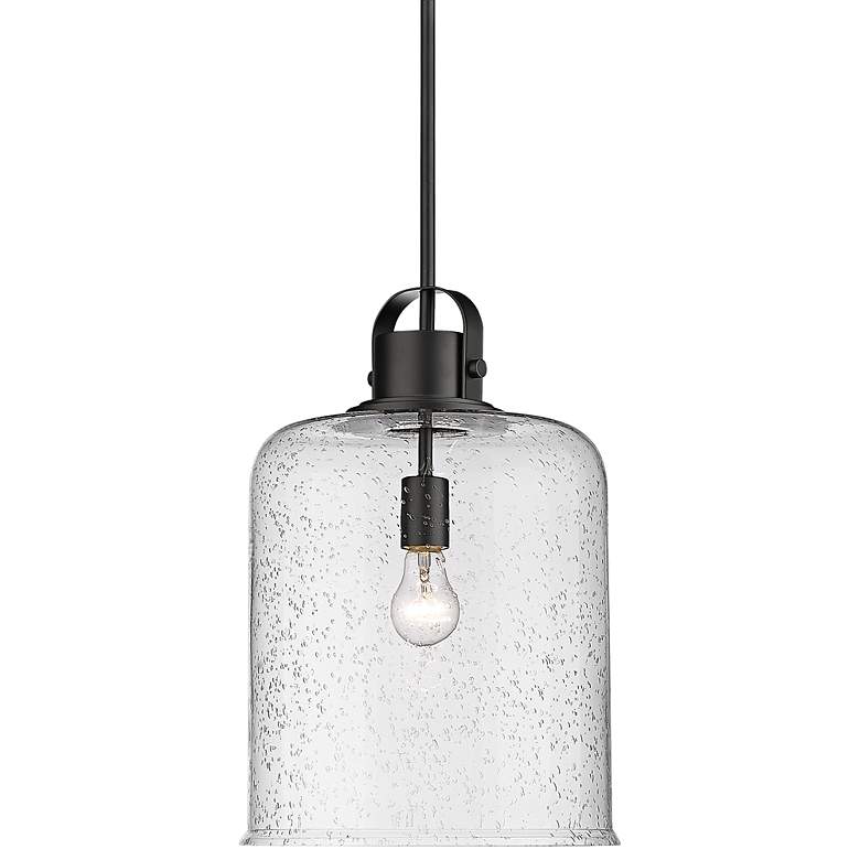 Image 1 Kinsley 12" Wide Matte Black Mini Pendant with Seeded Glass
