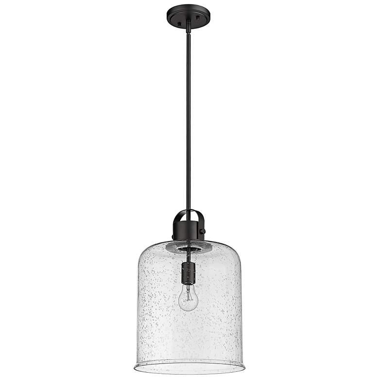 Image 3 Kinsley 12" Wide Matte Black Mini Pendant with Seeded Glass more views