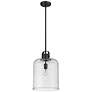 3_Kinsley 12" Wide Matte Black Mini Pendant with Seeded Glass more views