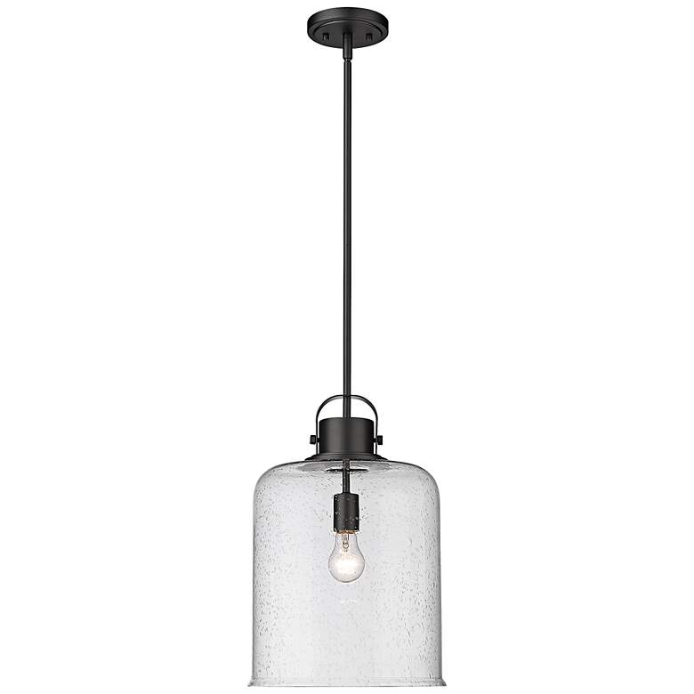 Image 4 Kinsley 12" Wide Matte Black Mini Pendant with Seeded Glass more views