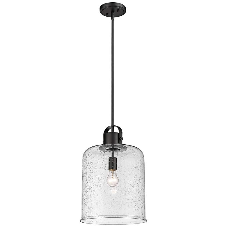 Image 5 Kinsley 12" Wide Matte Black Mini Pendant with Seeded Glass more views