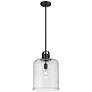 5_Kinsley 12" Wide Matte Black Mini Pendant with Seeded Glass more views
