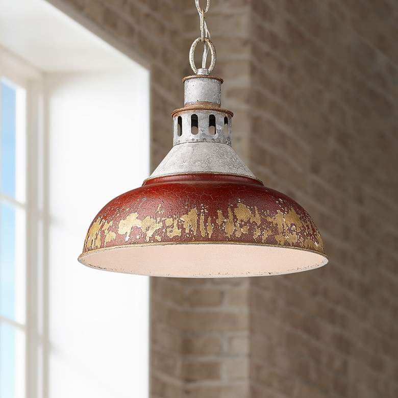 Image 1 Kinsley 14 inch Aged Galvanized Steel 1-Light Pendant With Antique Red
