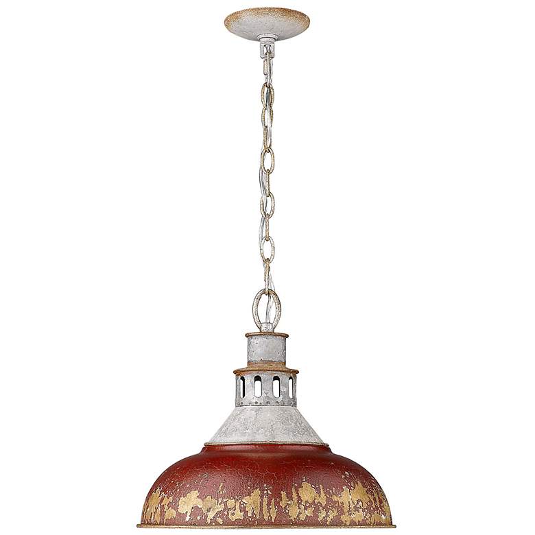 Image 4 Kinsley 14 inch Aged Galvanized Steel 1-Light Pendant With Antique Red more views