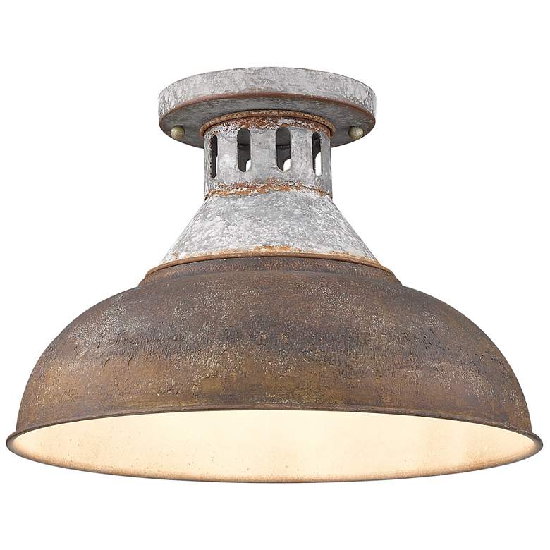Image 1 Kinsley 14 inch Aged Galvanized Steel 1-Light Semi-Flush With Antique Rust