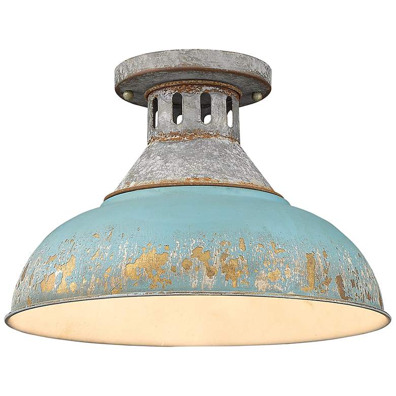 Image 2 Kinsley 14 inch Aged Galvanized Steel and Teal Blue Rustic Ceiling Light