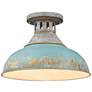 Kinsley 14" Aged Galvanized Steel and Teal Blue Rustic Ceiling Light