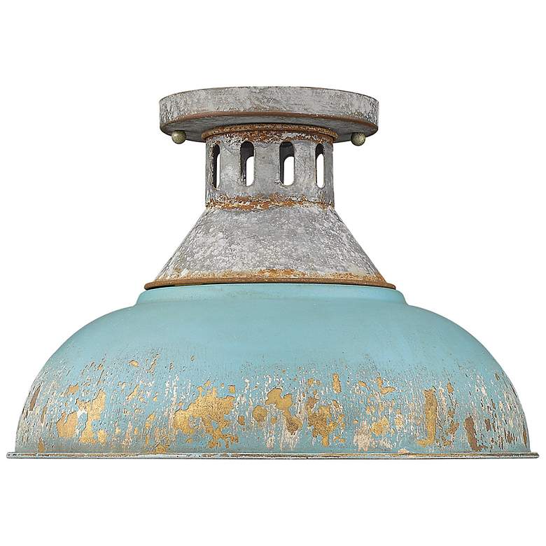 Image 4 Kinsley 14 inch Aged Galvanized Steel and Teal Blue Rustic Ceiling Light more views