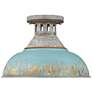Kinsley 14" Aged Galvanized Steel and Teal Blue Rustic Ceiling Light
