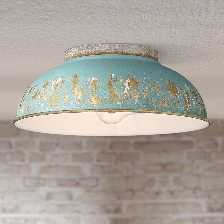 Image 1 Kinsley 14" Wide Antique Teal Bowl Ceiling Light