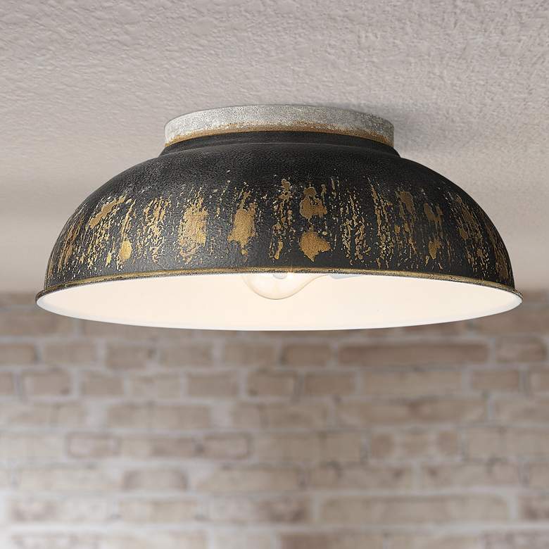 Image 1 Kinsley 14"W Galvanized Antique Black 2-Light Ceiling Light