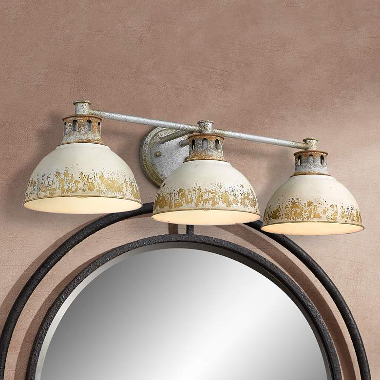 Image 1 Kinsley 29 inch Wide Steel and Antique Ivory 3-Light Bath Light