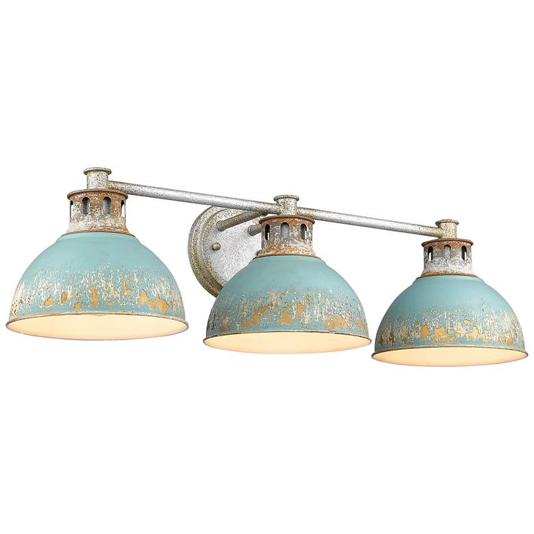 Image 2 Kinsley 29"W Galvanized Steel and Teal 3-Light Bath Light