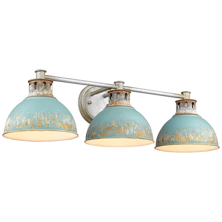 Image 2 Kinsley 29 inchW Galvanized Steel and Teal 3-Light Bath Light