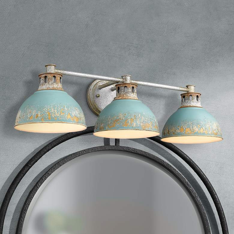 Image 1 Kinsley 29 inchW Galvanized Steel and Teal 3-Light Bath Light