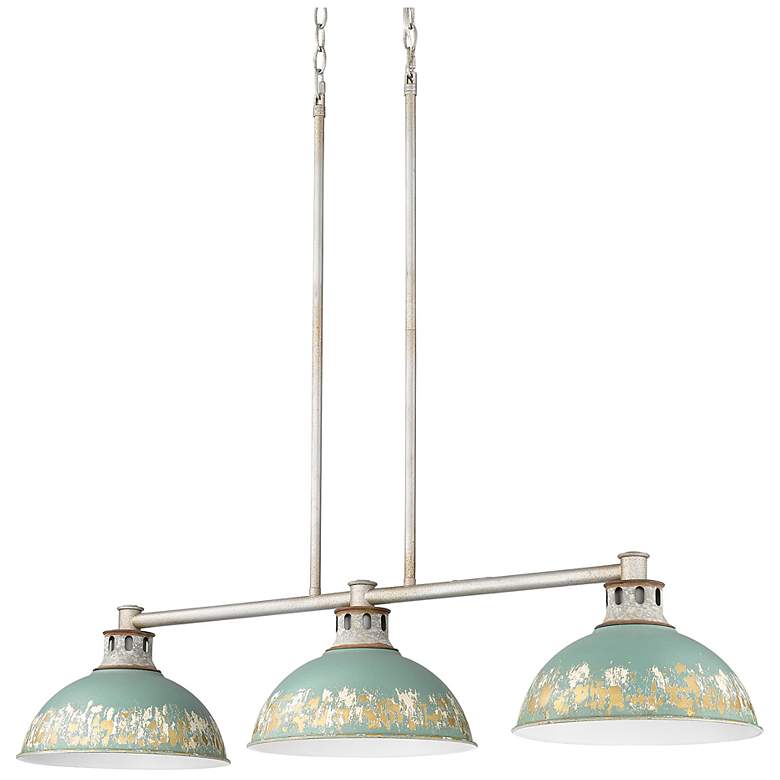 Image 1 Kinsley 39"W Aged Galvanized and Teal 3-Light Linear Pendant