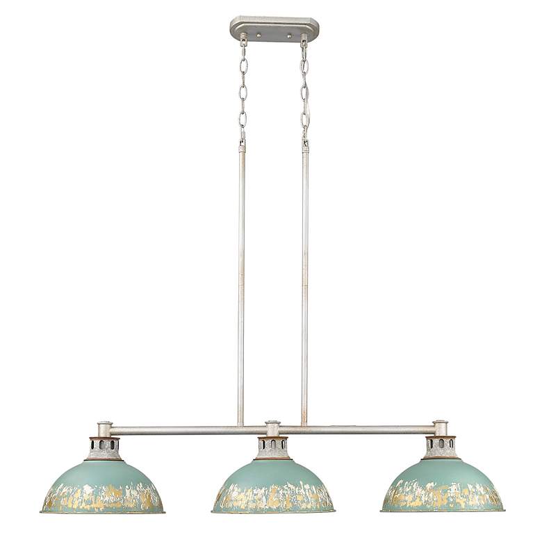 Image 2 Kinsley 39"W Aged Galvanized and Teal 3-Light Linear Pendant more views