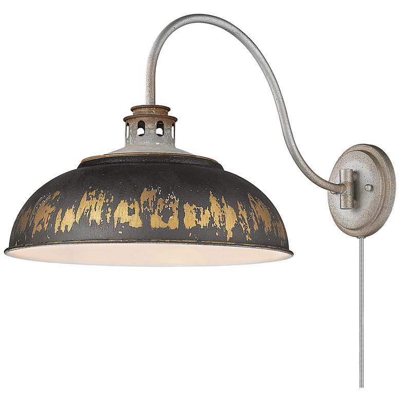 Image 2 Kinsley Aged Galvanized Steel 1-Light Swing Arm with Antique Black Iron