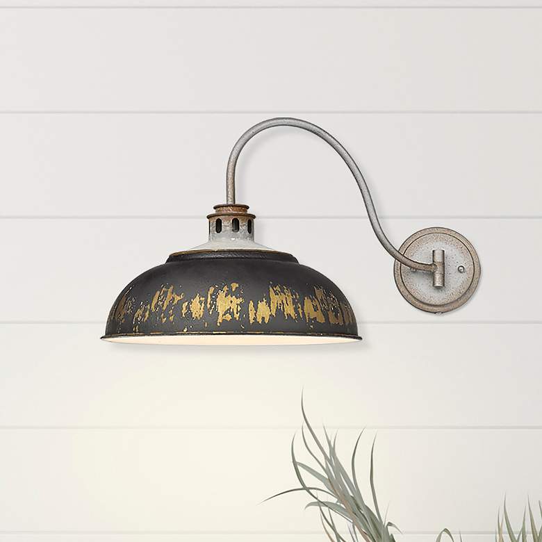 Image 1 Kinsley Aged Galvanized Steel 1-Light Swing Arm with Antique Black Iron