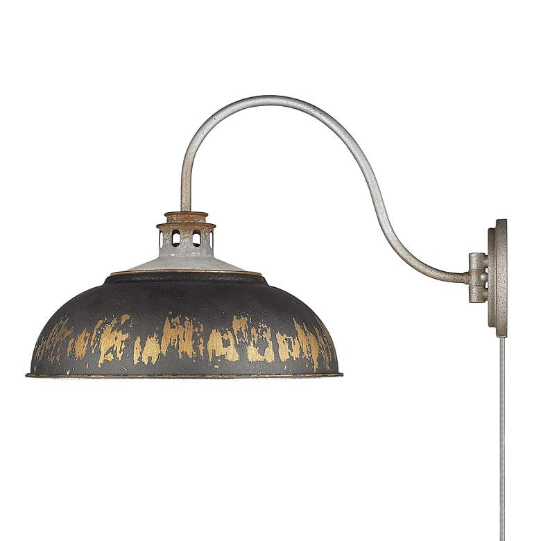 Image 3 Kinsley Aged Galvanized Steel 1-Light Swing Arm with Antique Black Iron more views