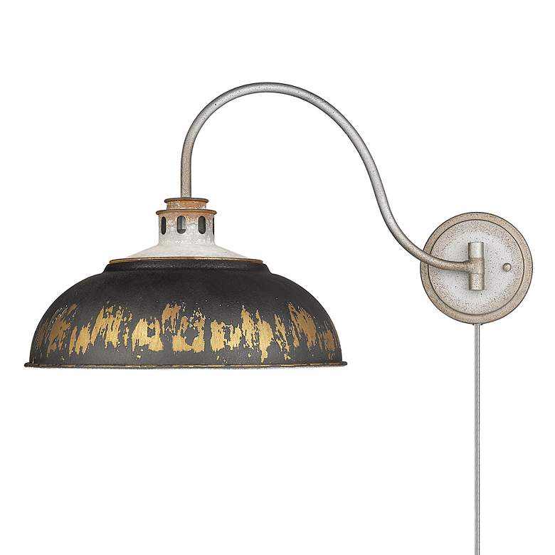 Image 4 Kinsley Aged Galvanized Steel 1-Light Swing Arm with Antique Black Iron more views