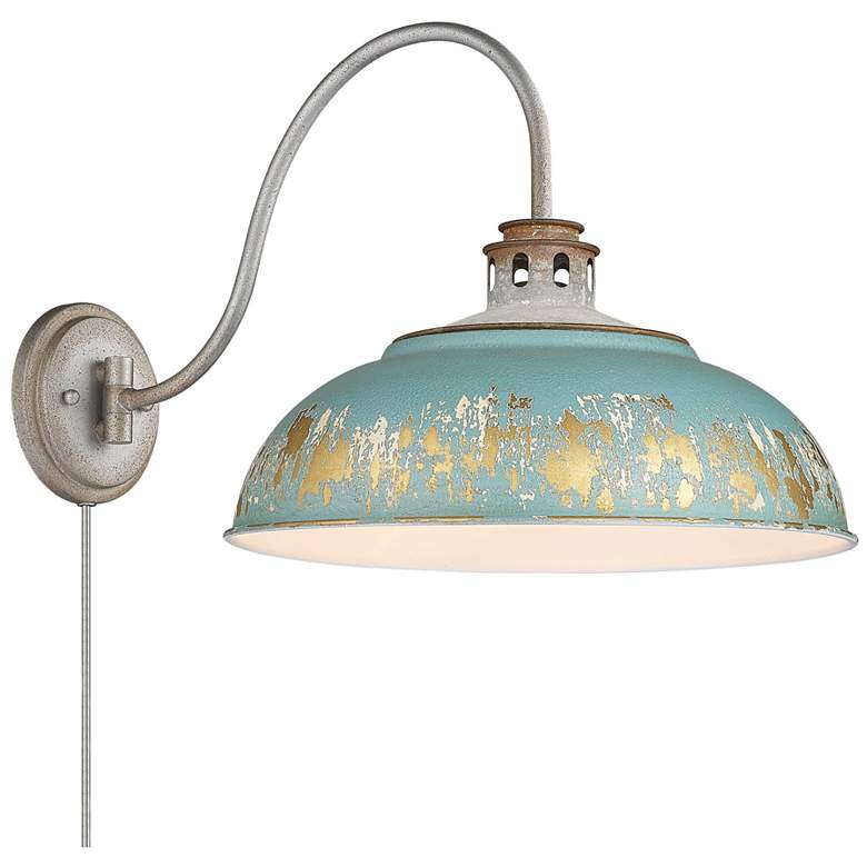 Image 1 Kinsley Aged Galvanized Steel 1-Light Swing Arm with Antique Teal