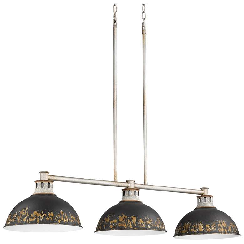 Image 1 Kinsley Linear Pendant in Aged Galvan Steel w/ Antique Black Iron Shade